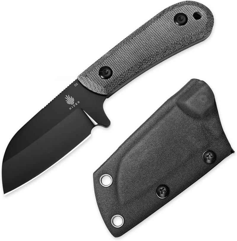 KIZER Deckhand Fixed Blade Hunting Knife with Sheath, D2 Blade Camping Knife G10+Micarta Handle Lightweight EDC Fixed Blade for Men Women, Knives for Hunting Survival 1062A2 - Image 1